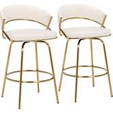 Jie Counter Stool in Gold Metal & Cream Velvet (Set of 2)